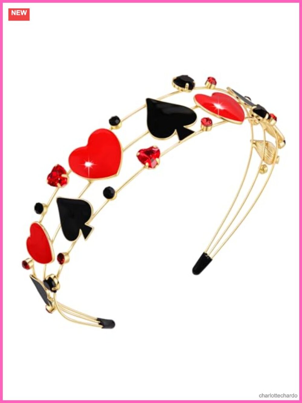 Halloween Queen of Hearts Headband Multi-Layer Pearl Crystal Card Hairband